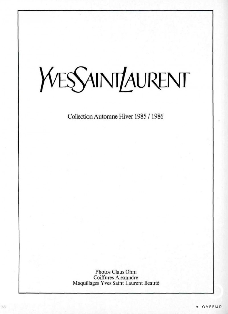 Saint Laurent advertisement for Autumn/Winter 1985