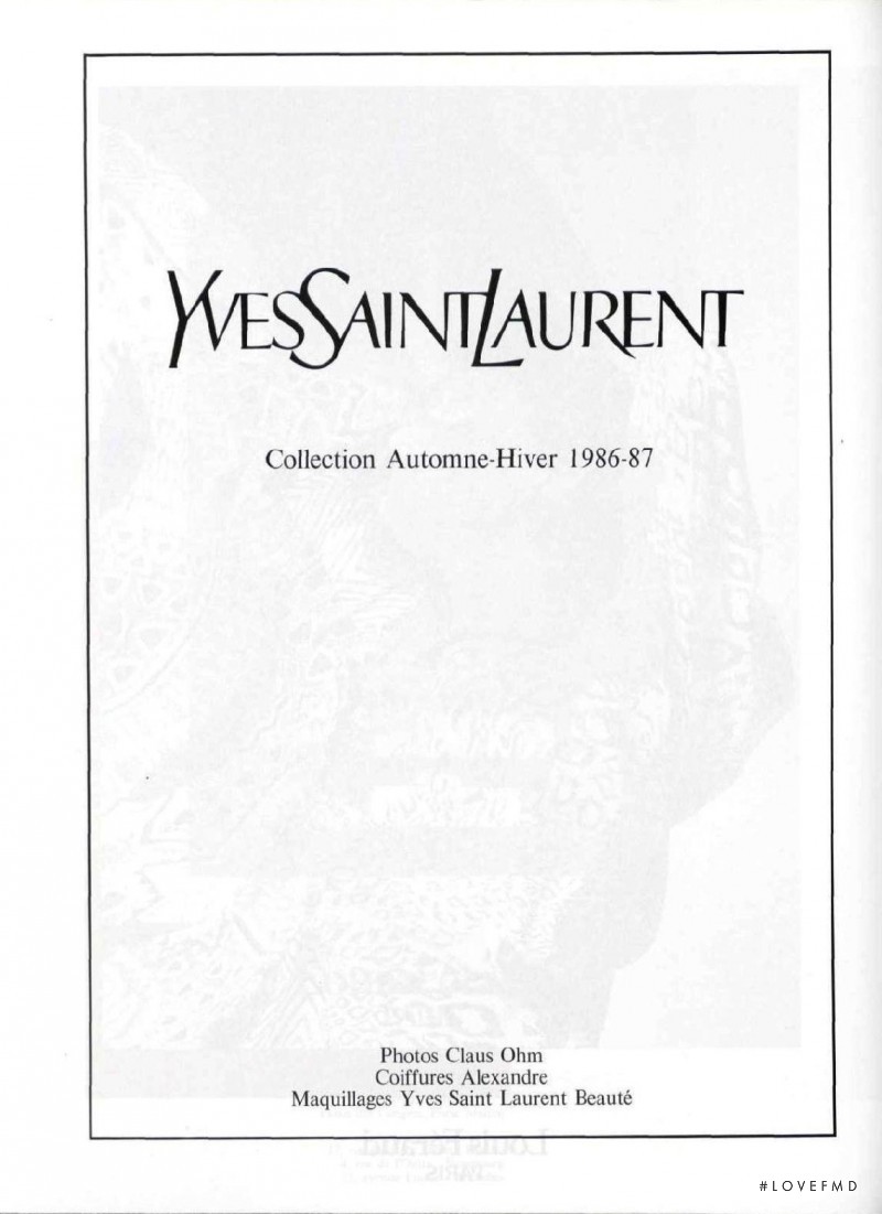 Saint Laurent advertisement for Autumn/Winter 1986