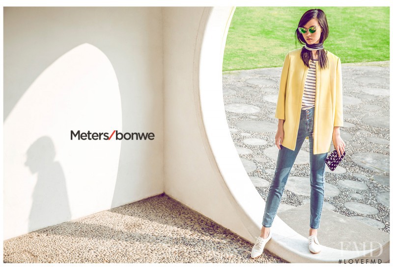 Tian Yi featured in  the Meters/bonwe 20th Anniversary Ad Campaign advertisement for Spring/Summer 2016