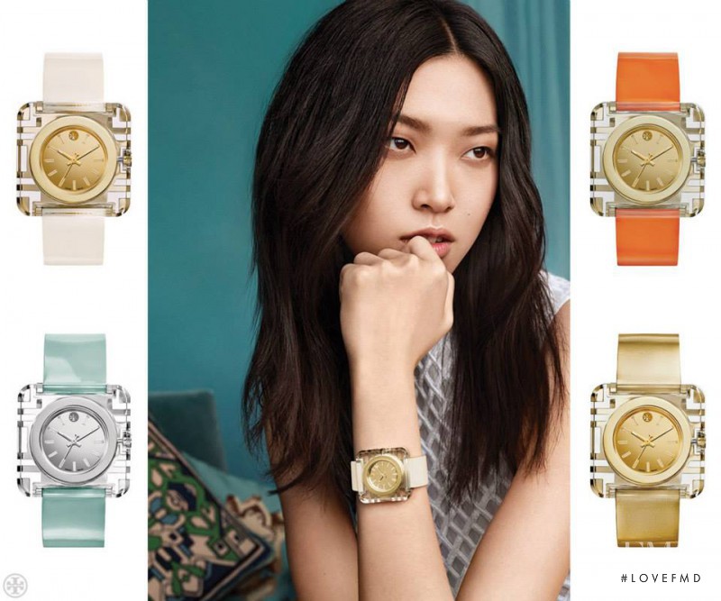 Tian Yi featured in  the Tory Burch Watches advertisement for Autumn/Winter 2014