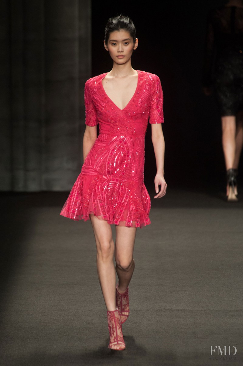 Ming Xi featured in  the Monique Lhuillier fashion show for Autumn/Winter 2014