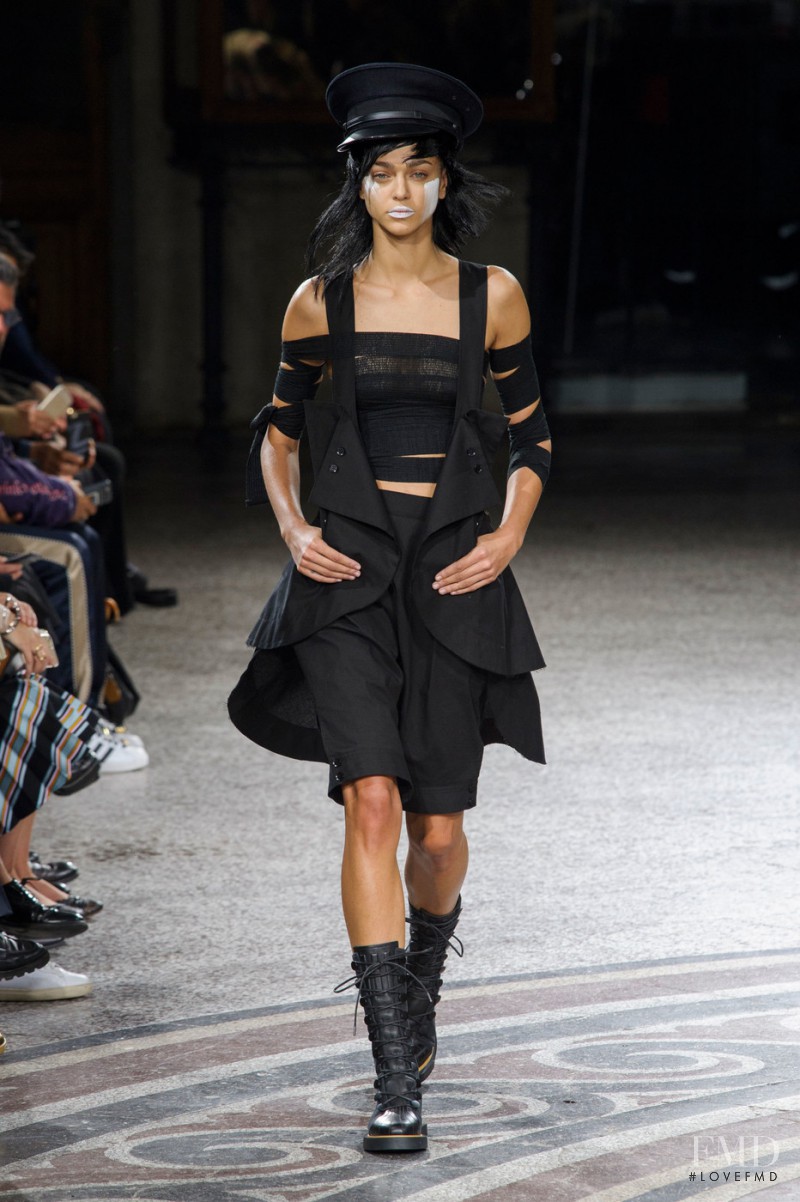 Zhenya Katava featured in  the Yohji Yamamoto fashion show for Spring/Summer 2017