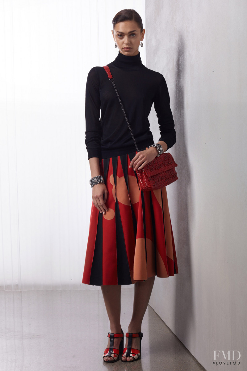 Zhenya Katava featured in  the Bottega Veneta lookbook for Resort 2016