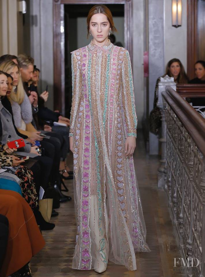 Teddy Quinlivan featured in  the Valentino fashion show for Pre-Fall 2017