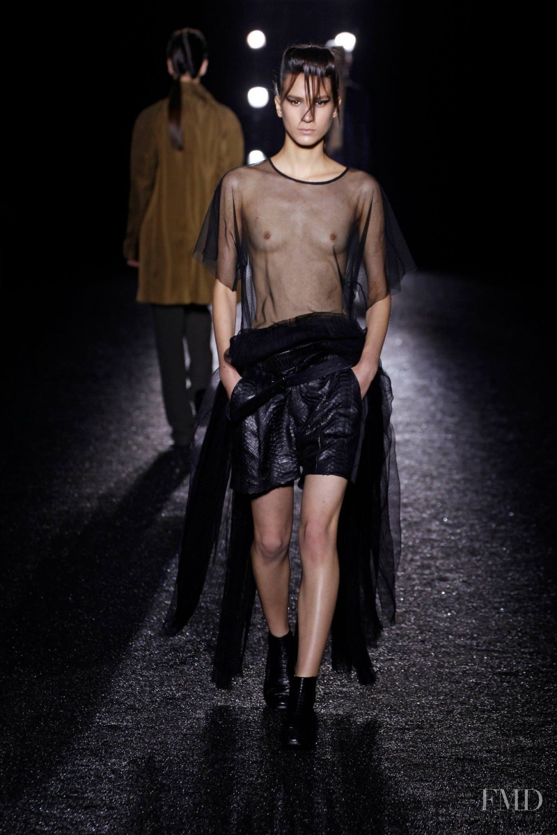 Mijo Mihaljcic featured in  the Haider Ackermann fashion show for Spring/Summer 2014