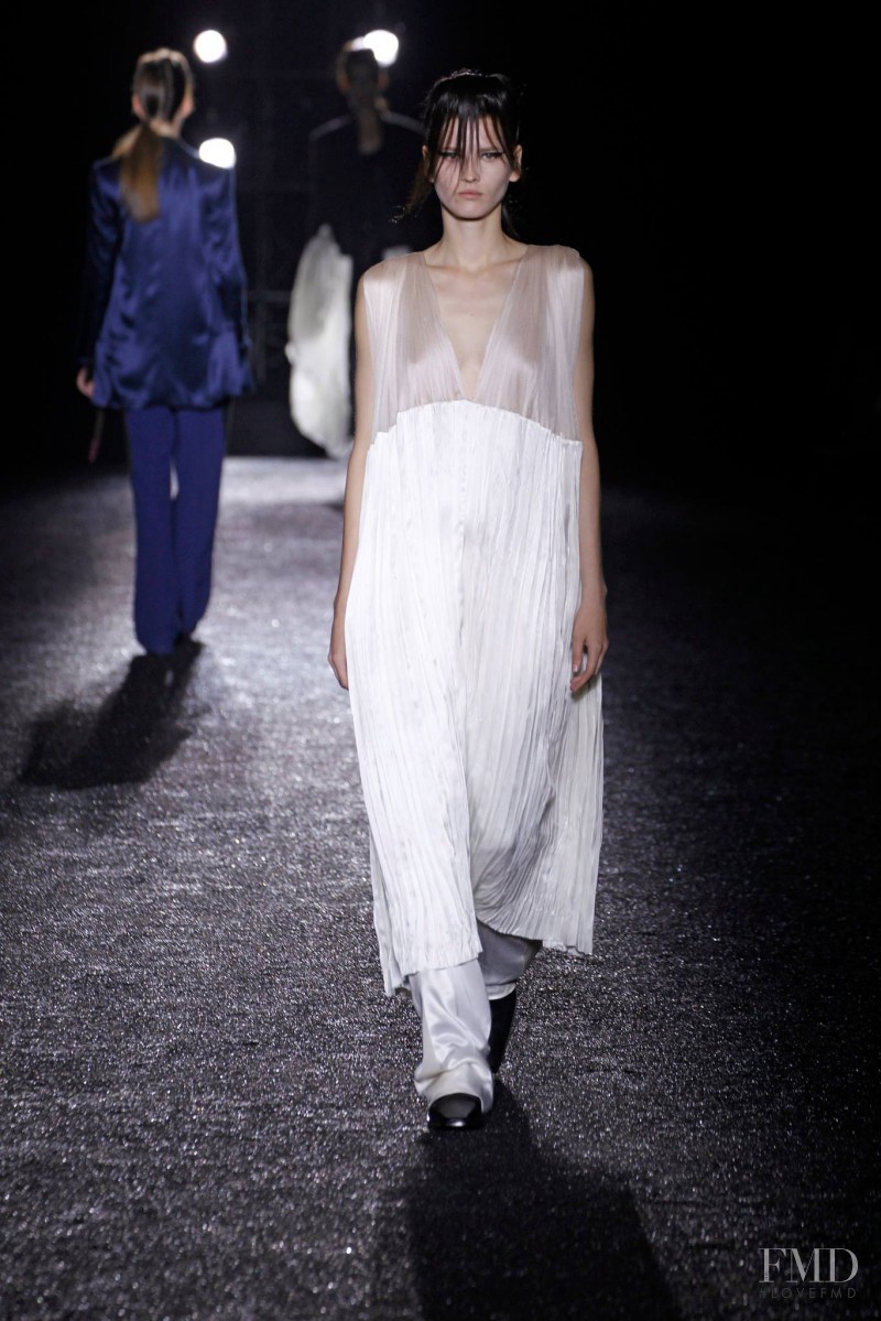 Katlin Aas featured in  the Haider Ackermann fashion show for Spring/Summer 2014