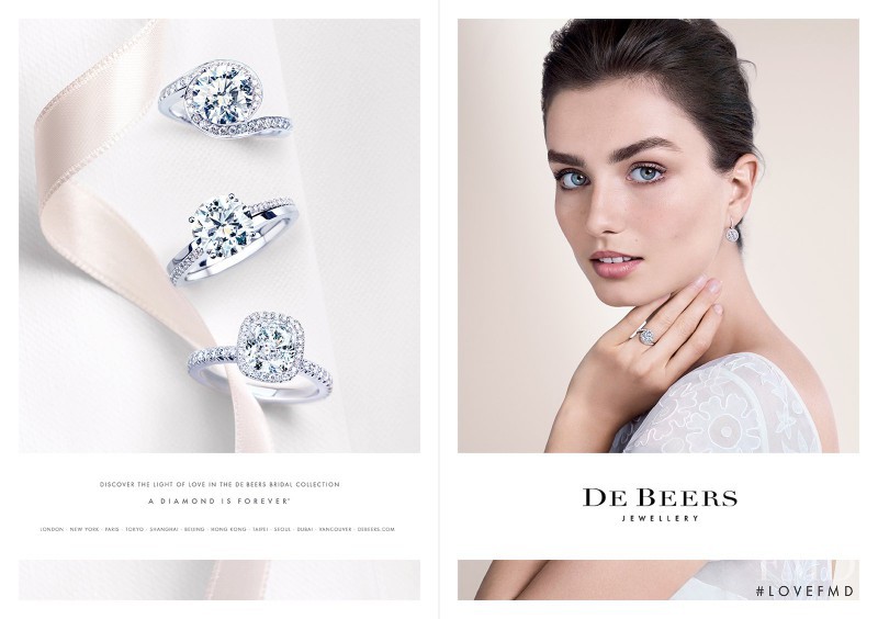 Andreea Diaconu featured in  the De Beers Bridal Collection advertisement for Spring/Summer 2015