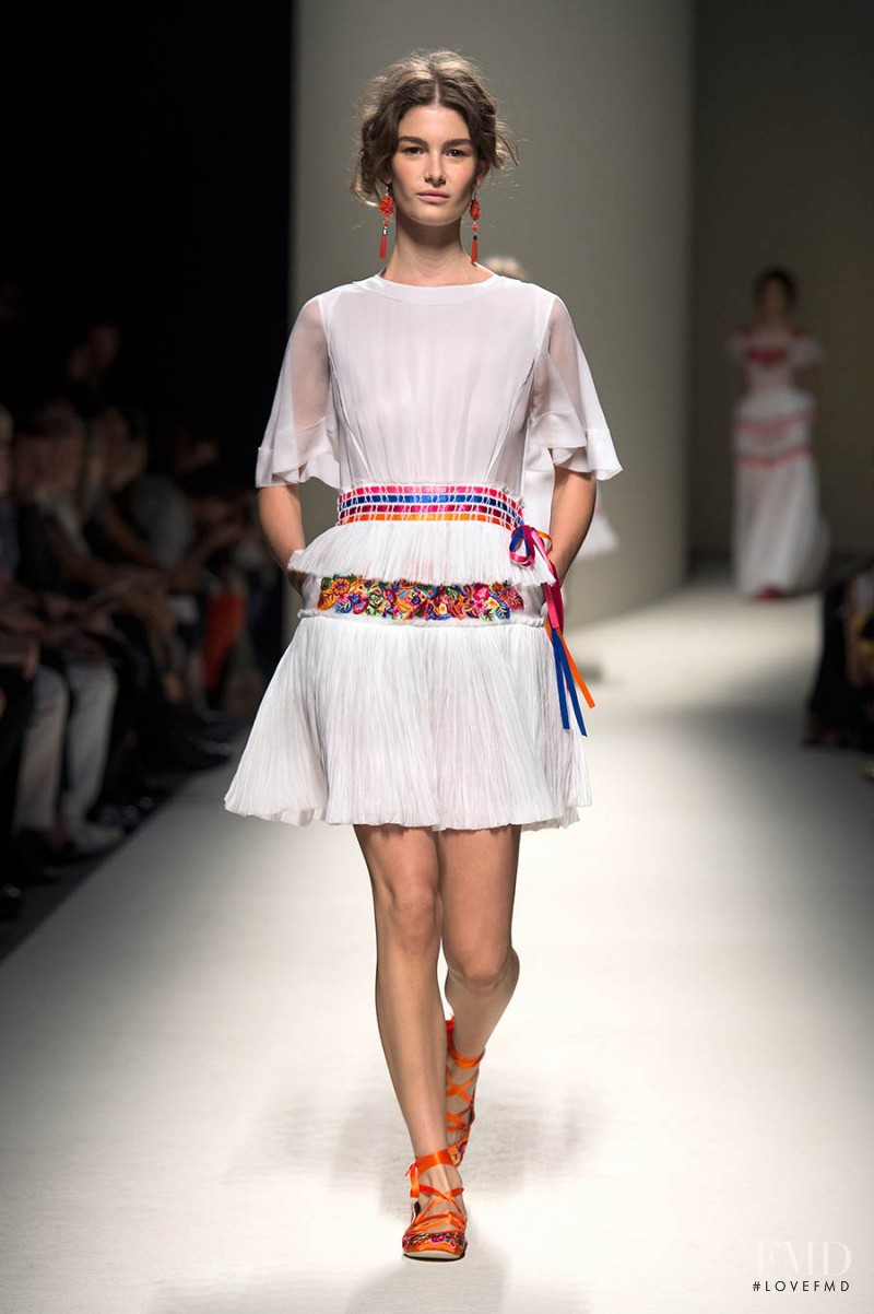 Ophélie Guillermand featured in  the Alberta Ferretti fashion show for Spring/Summer 2014