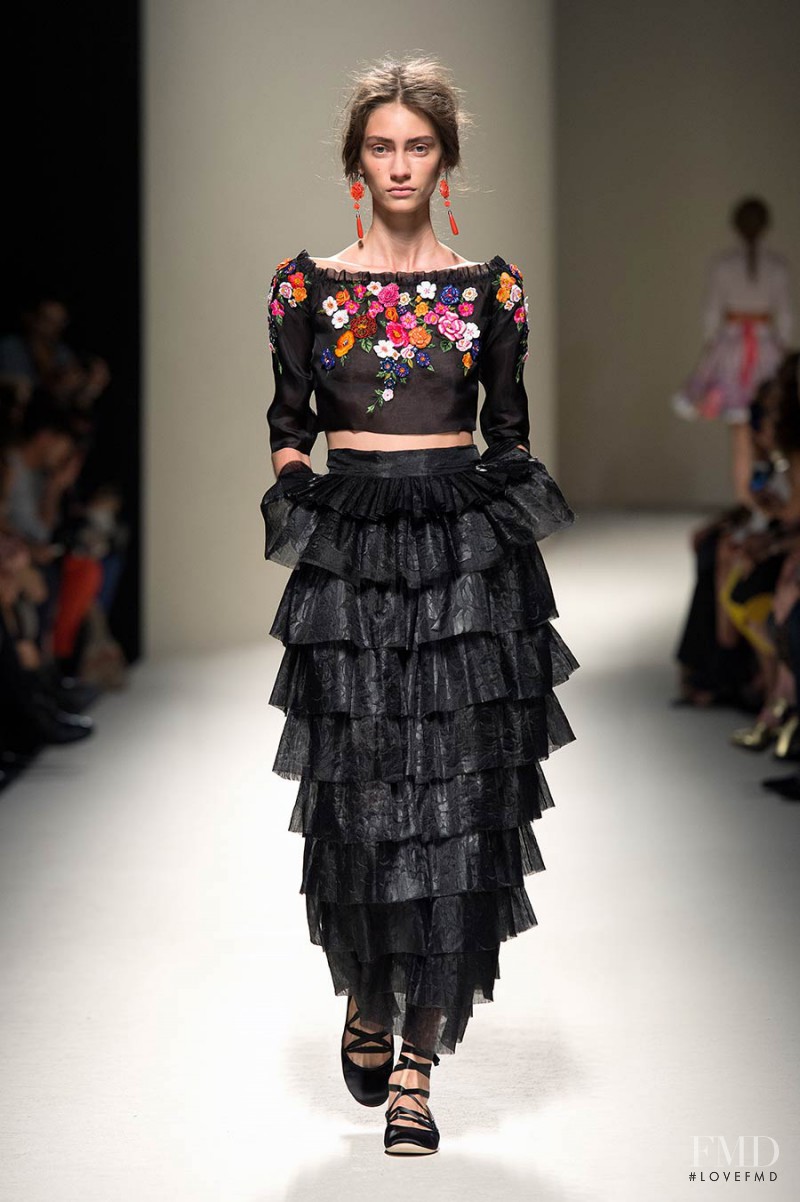 Marine Deleeuw featured in  the Alberta Ferretti fashion show for Spring/Summer 2014