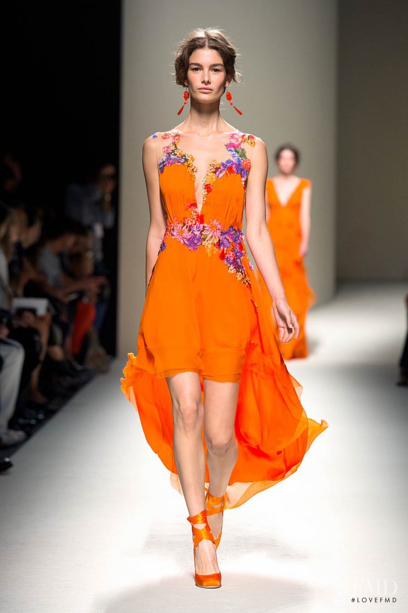 Ophélie Guillermand featured in  the Alberta Ferretti fashion show for Spring/Summer 2014