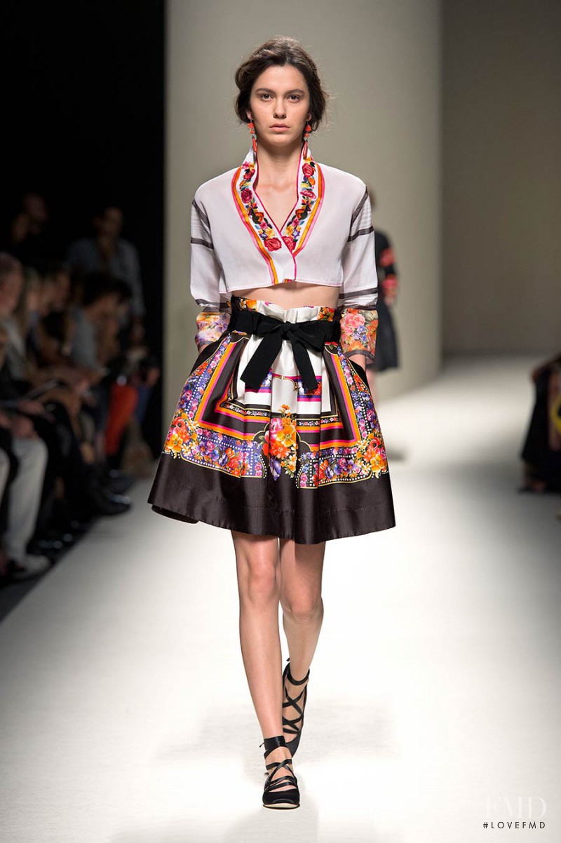 Dakota Dawn featured in  the Alberta Ferretti fashion show for Spring/Summer 2014