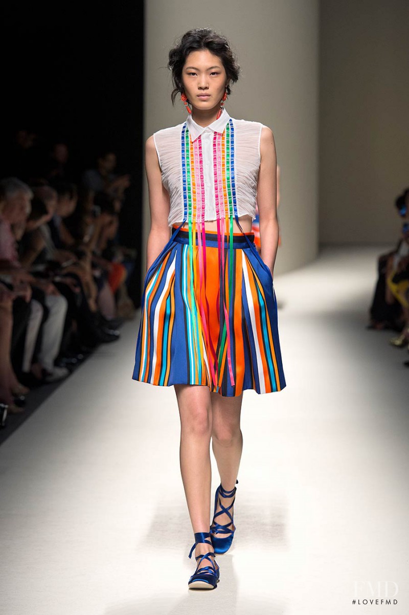 Chiharu Okunugi featured in  the Alberta Ferretti fashion show for Spring/Summer 2014