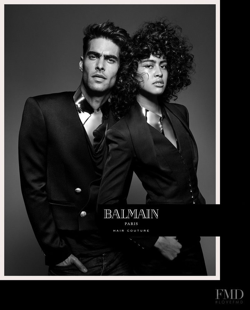 Jon Kortajarena featured in  the Balmain Hair Couture advertisement for Spring/Summer 2017