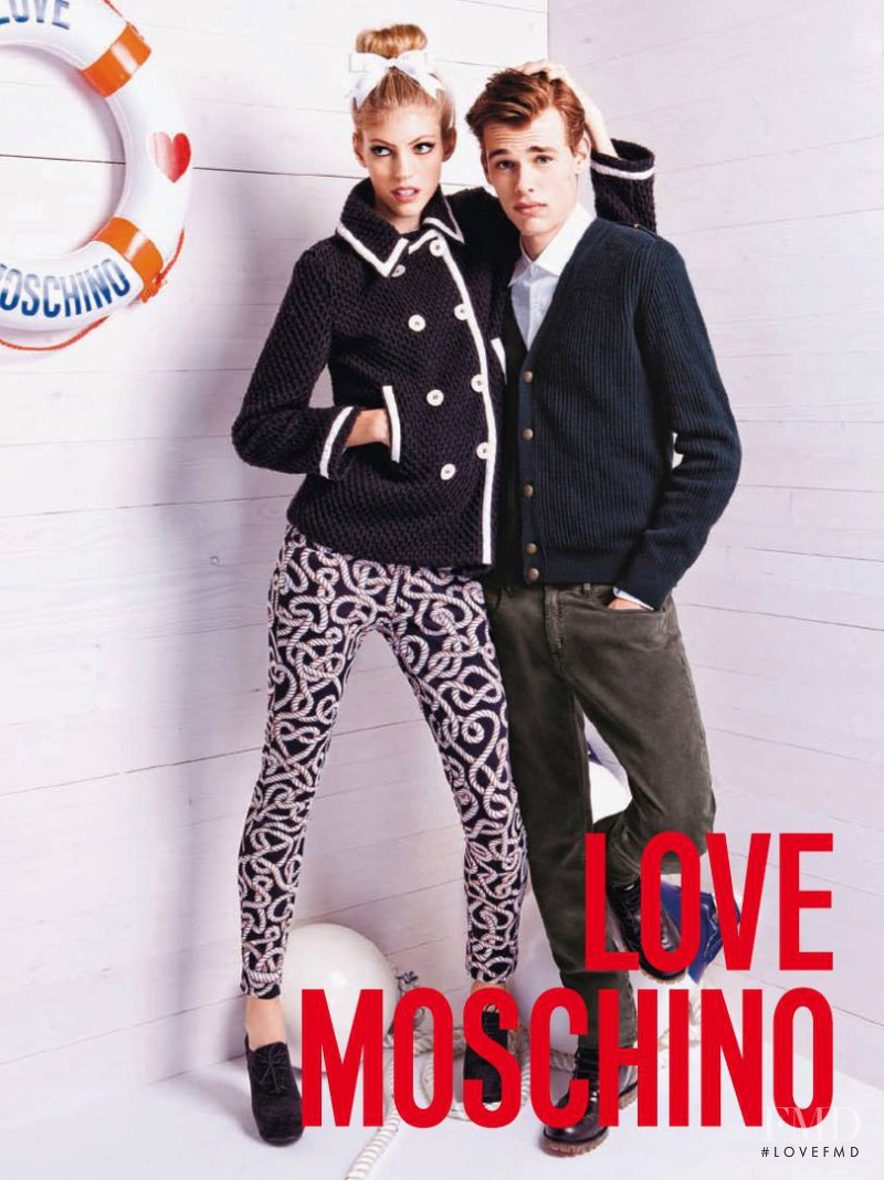 Devon Windsor featured in  the Love Moschino advertisement for Autumn/Winter 2013