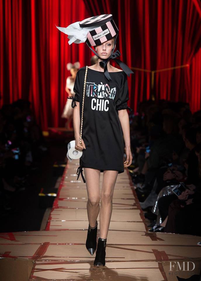 Jessie Bloemendaal featured in  the Moschino fashion show for Autumn/Winter 2017