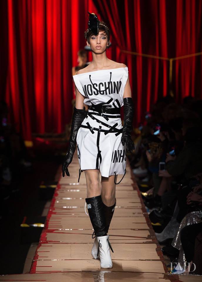 Yasmin Wijnaldum featured in  the Moschino fashion show for Autumn/Winter 2017