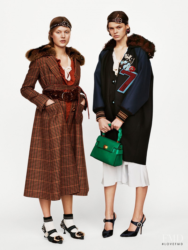 Cara Taylor featured in  the Miu Miu lookbook for Pre-Fall 2017