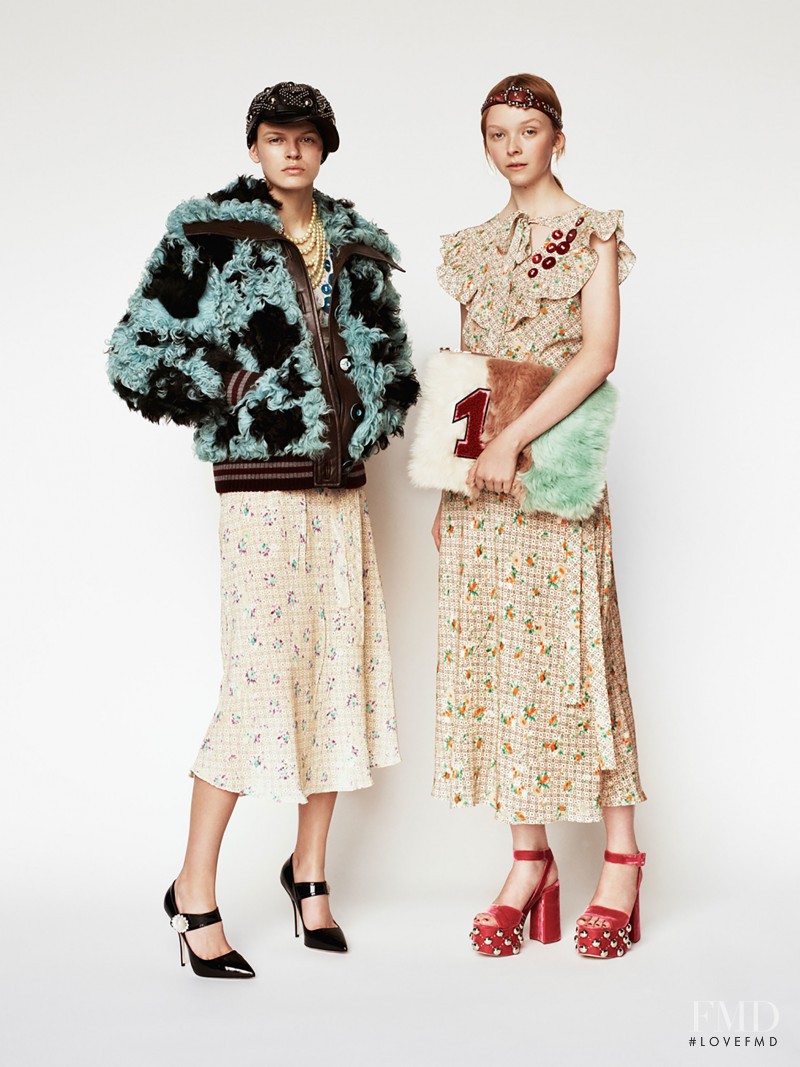 Cara Taylor featured in  the Miu Miu lookbook for Pre-Fall 2017