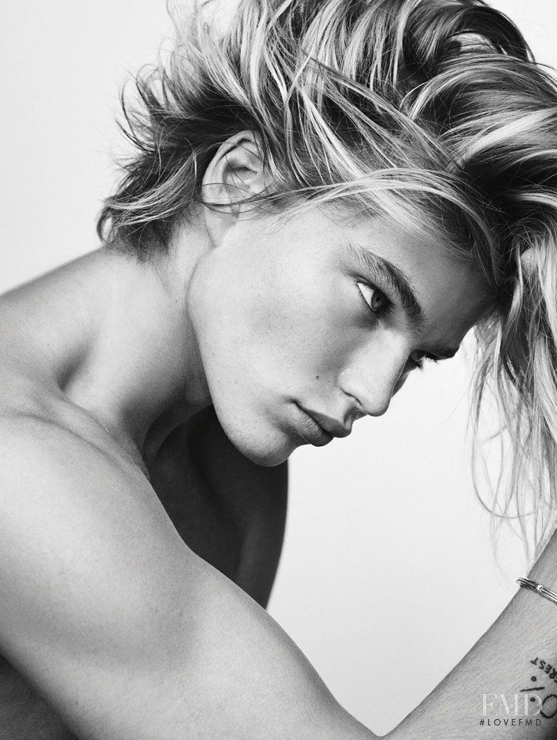 Jordan Barrett featured in  the Versace Jeans Couture advertisement for Spring/Summer 2017