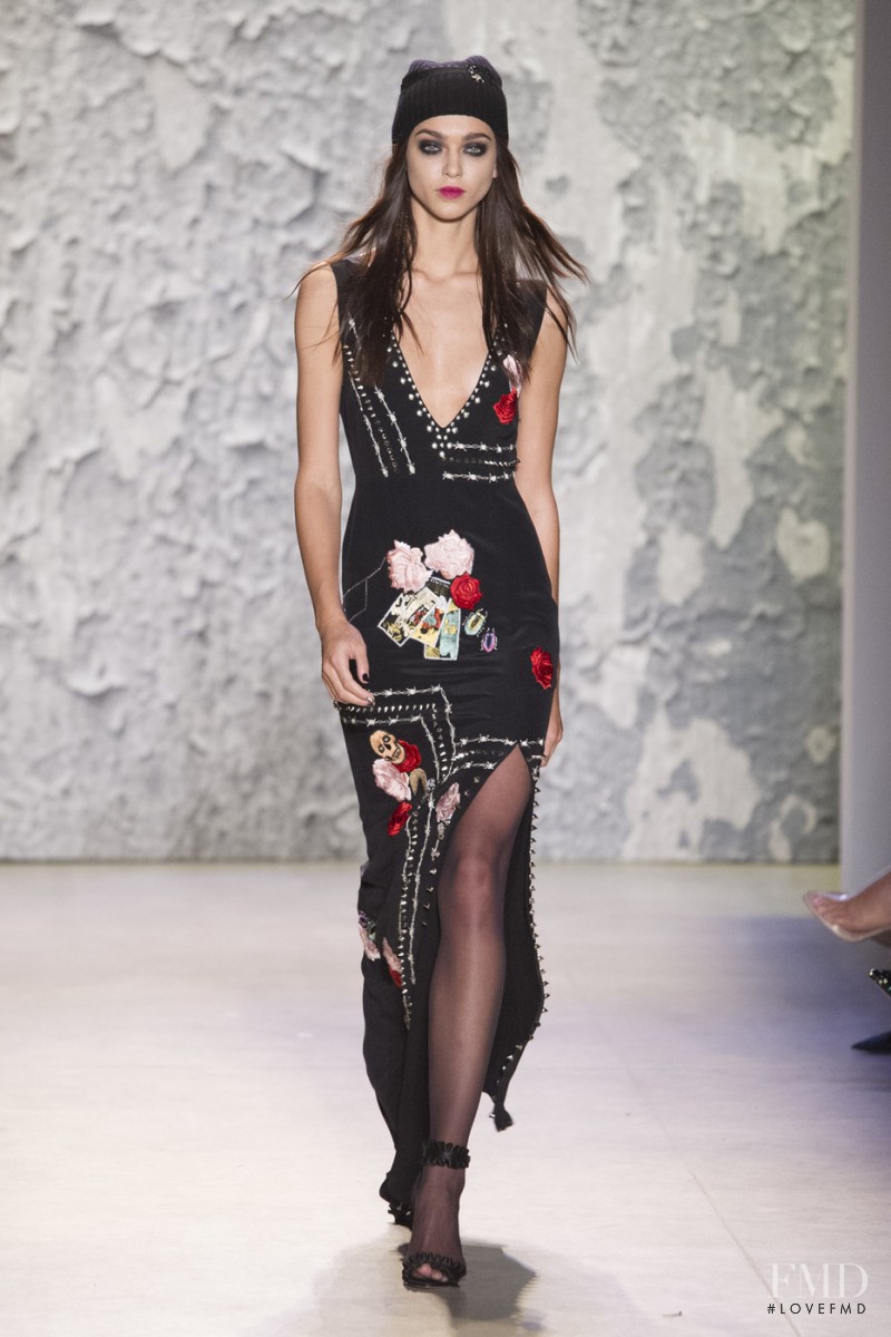 Zhenya Katava featured in  the Nicole Miller fashion show for Autumn/Winter 2017