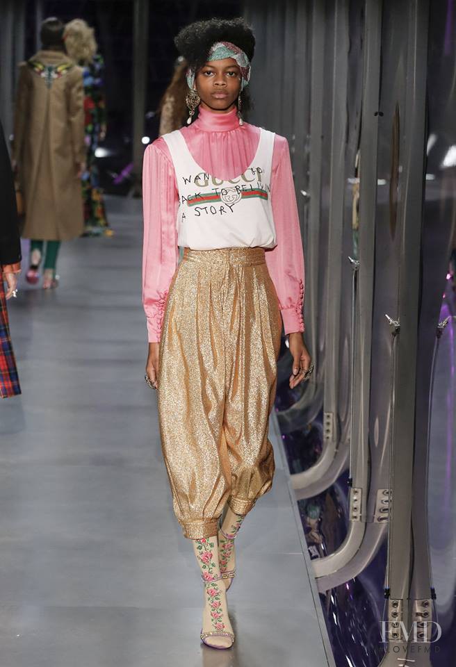 Aaliyah Hydes featured in  the Gucci fashion show for Autumn/Winter 2017