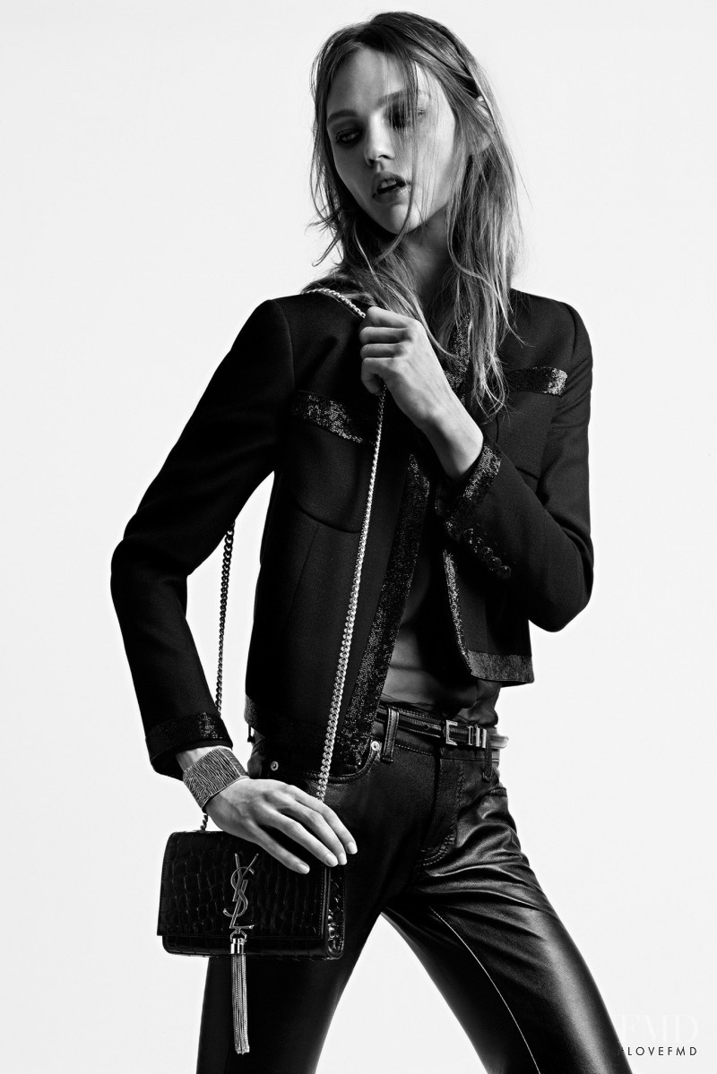 Sasha Pivovarova featured in  the Saint Laurent lookbook for Resort 2014