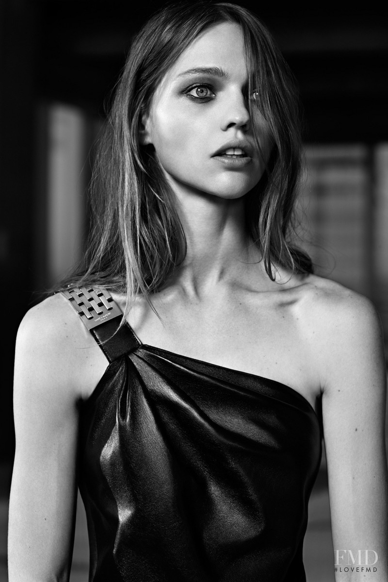 Sasha Pivovarova featured in  the Saint Laurent lookbook for Resort 2014