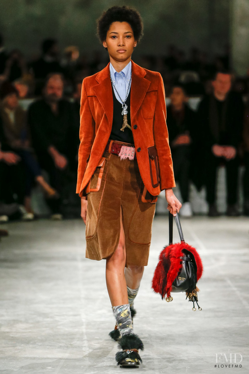 Lineisy Montero featured in  the Prada fashion show for Autumn/Winter 2017