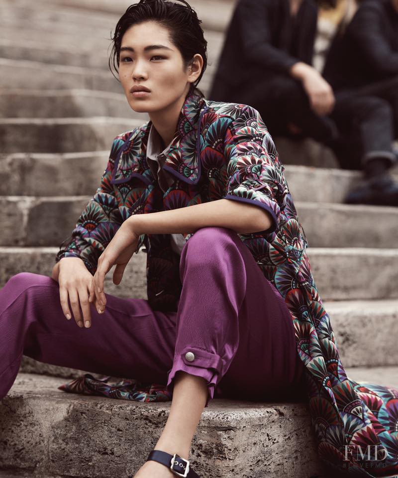 Chiharu Okunugi featured in  the Emporio Armani advertisement for Spring/Summer 2017