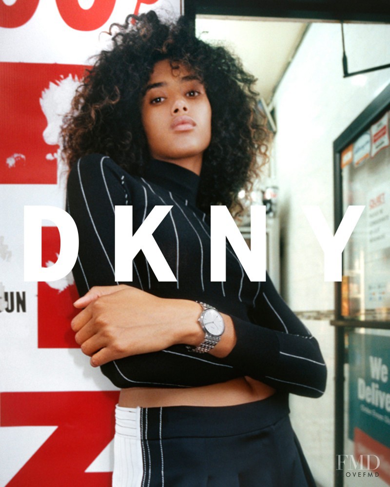 Imaan Hammam featured in  the DKNY advertisement for Pre-Fall 2017