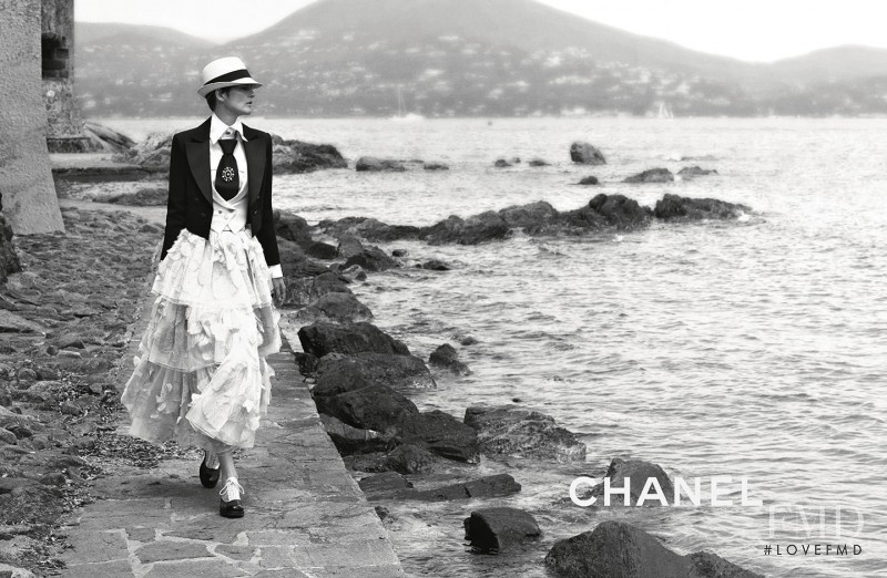 Stella Tennant featured in  the Chanel advertisement for Cruise 2017