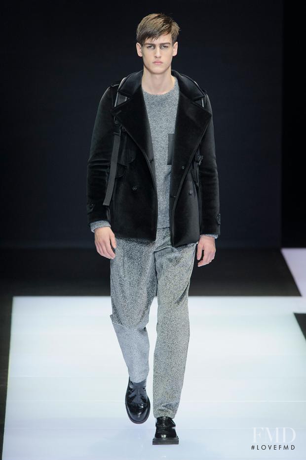 Jegor Venned featured in  the Emporio Armani fashion show for Autumn/Winter 2016