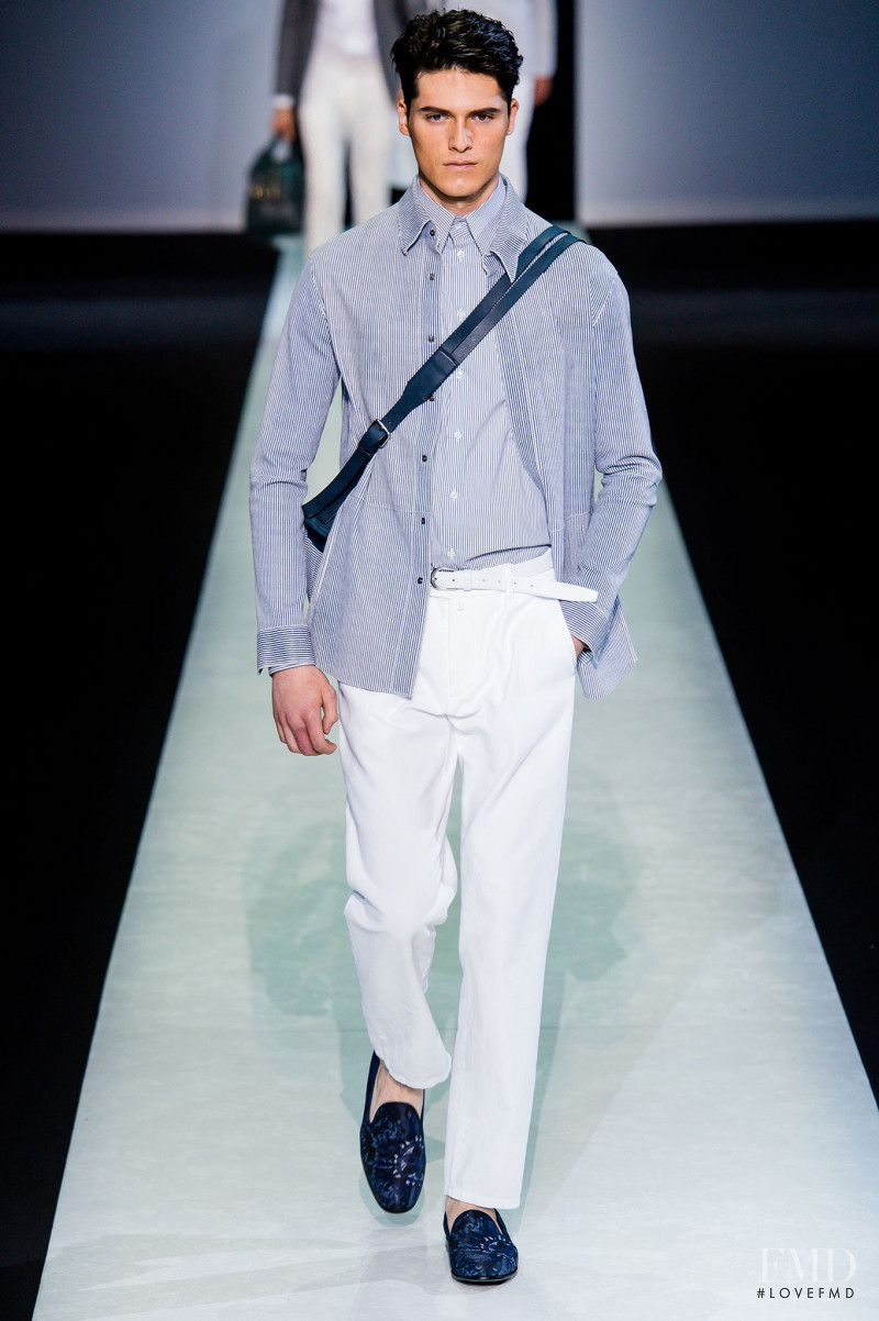 Arthur Daniyarov featured in  the Giorgio Armani fashion show for Spring/Summer 2014