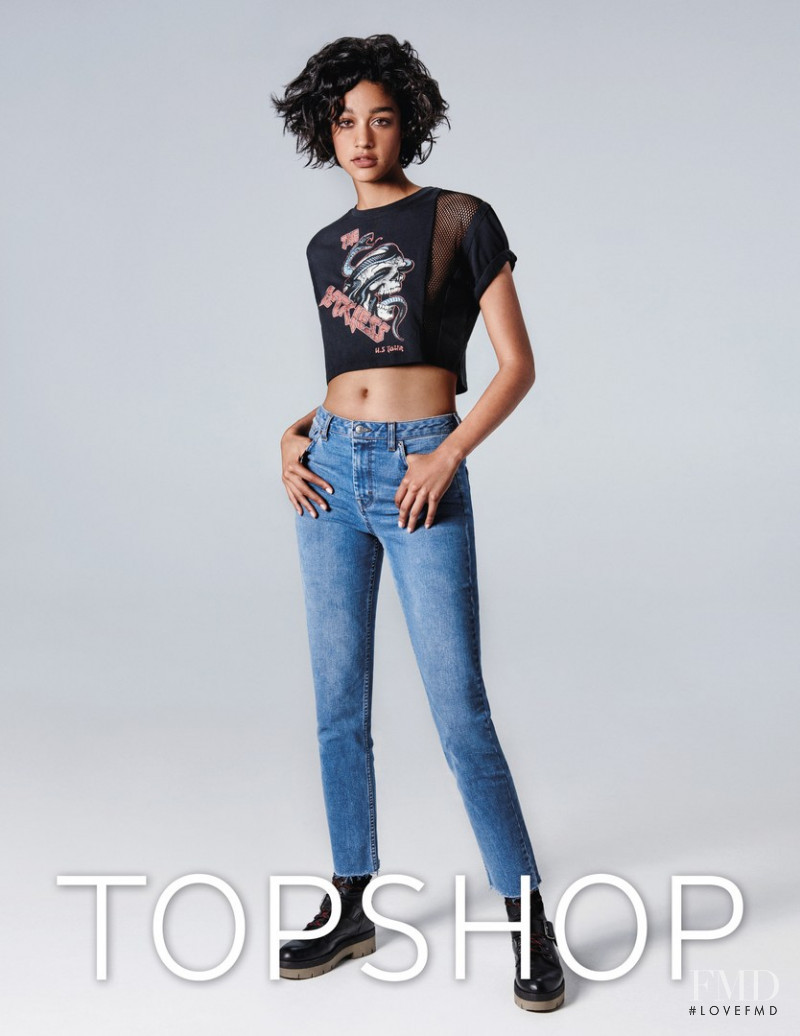 Damaris Goddrie featured in  the Topshop Denim advertisement for Spring 2017