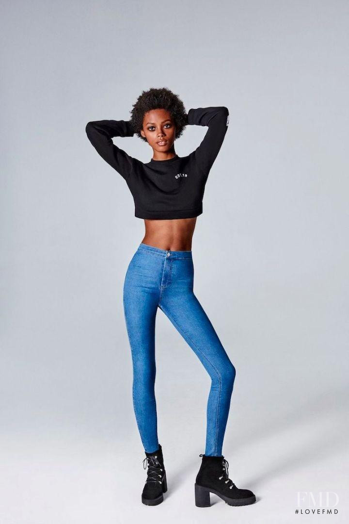 Londone Myers featured in  the Topshop Denim advertisement for Spring 2017