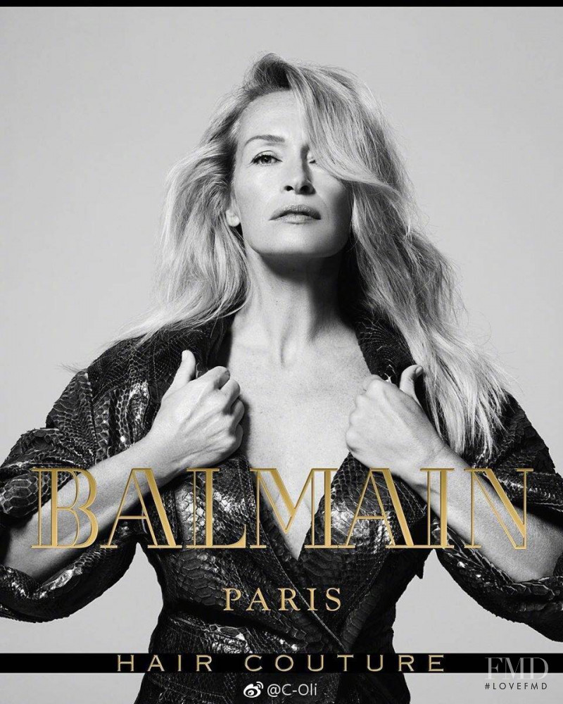 Estelle Hallyday (Lefebure) featured in  the Balmain Hair Couture advertisement for Autumn/Winter 2017