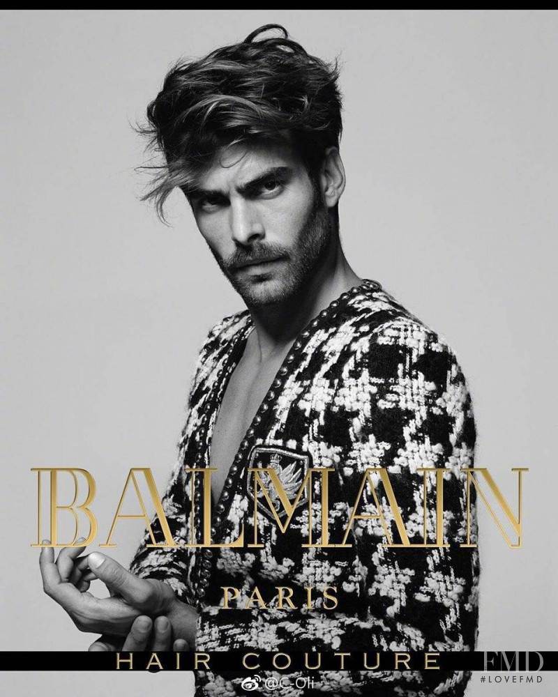 Jon Kortajarena featured in  the Balmain Hair Couture advertisement for Autumn/Winter 2017