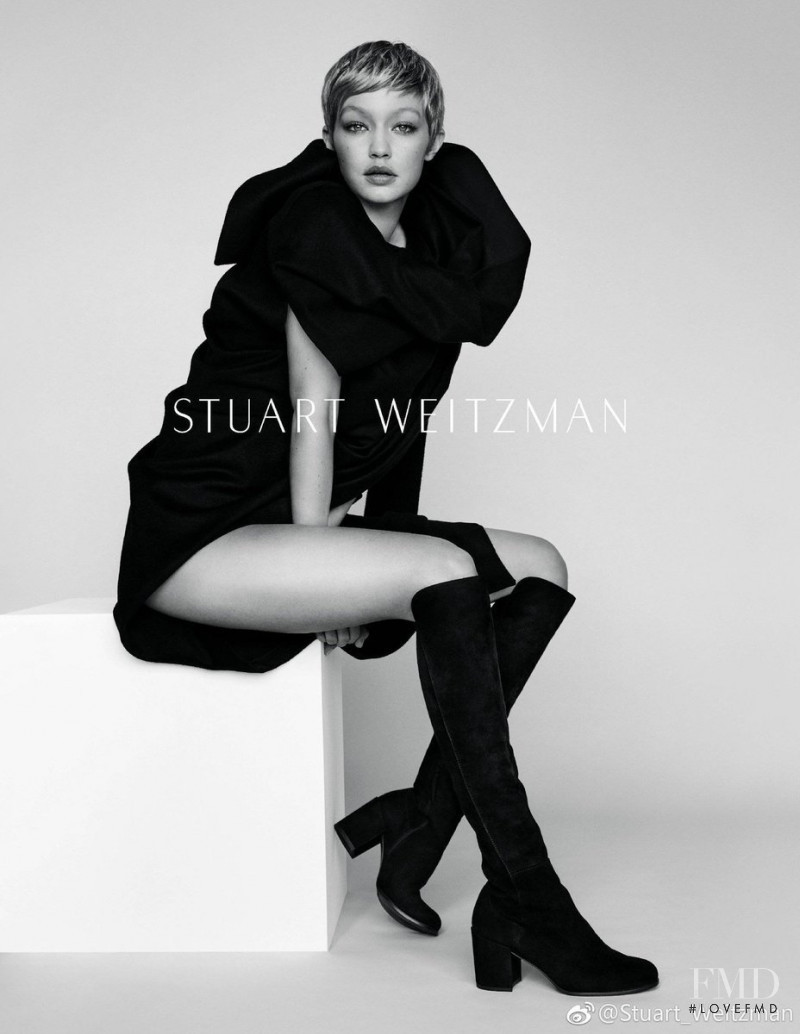 Gigi Hadid featured in  the Stuart Weitzman advertisement for Autumn/Winter 2017