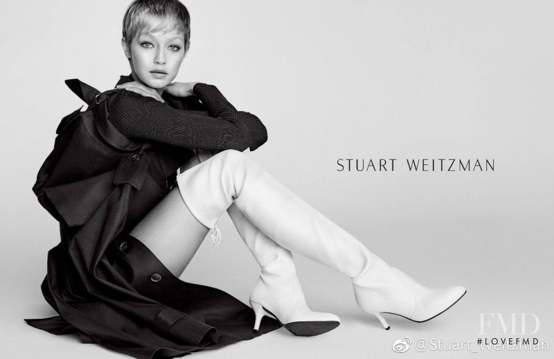 Gigi Hadid featured in  the Stuart Weitzman advertisement for Autumn/Winter 2017