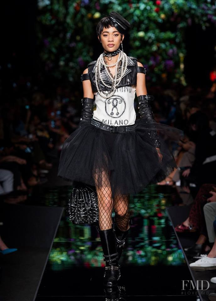 Selena Forrest featured in  the Moschino fashion show for Spring/Summer 2018