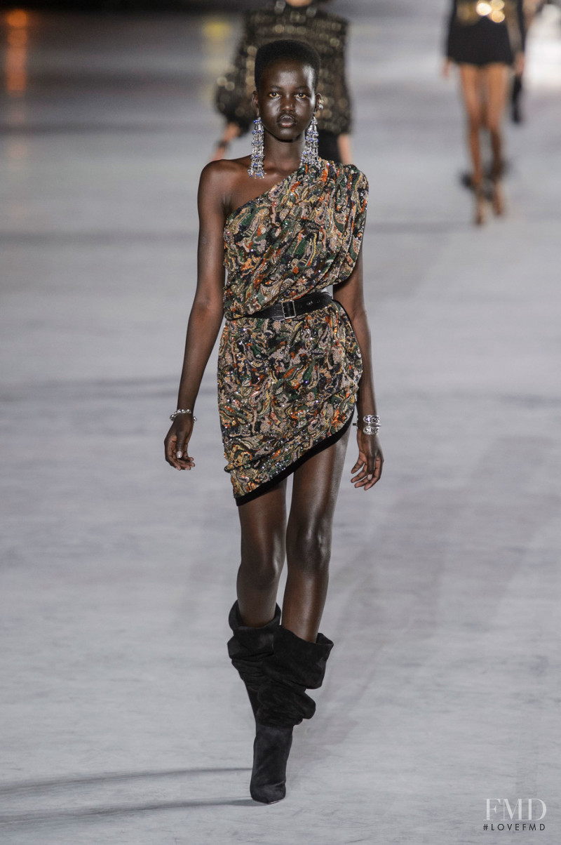 Adut Akech Bior featured in  the Saint Laurent fashion show for Spring/Summer 2018