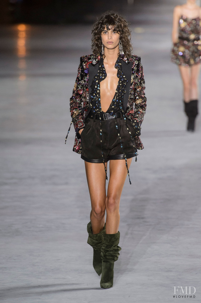 Mica Arganaraz featured in  the Saint Laurent fashion show for Spring/Summer 2018