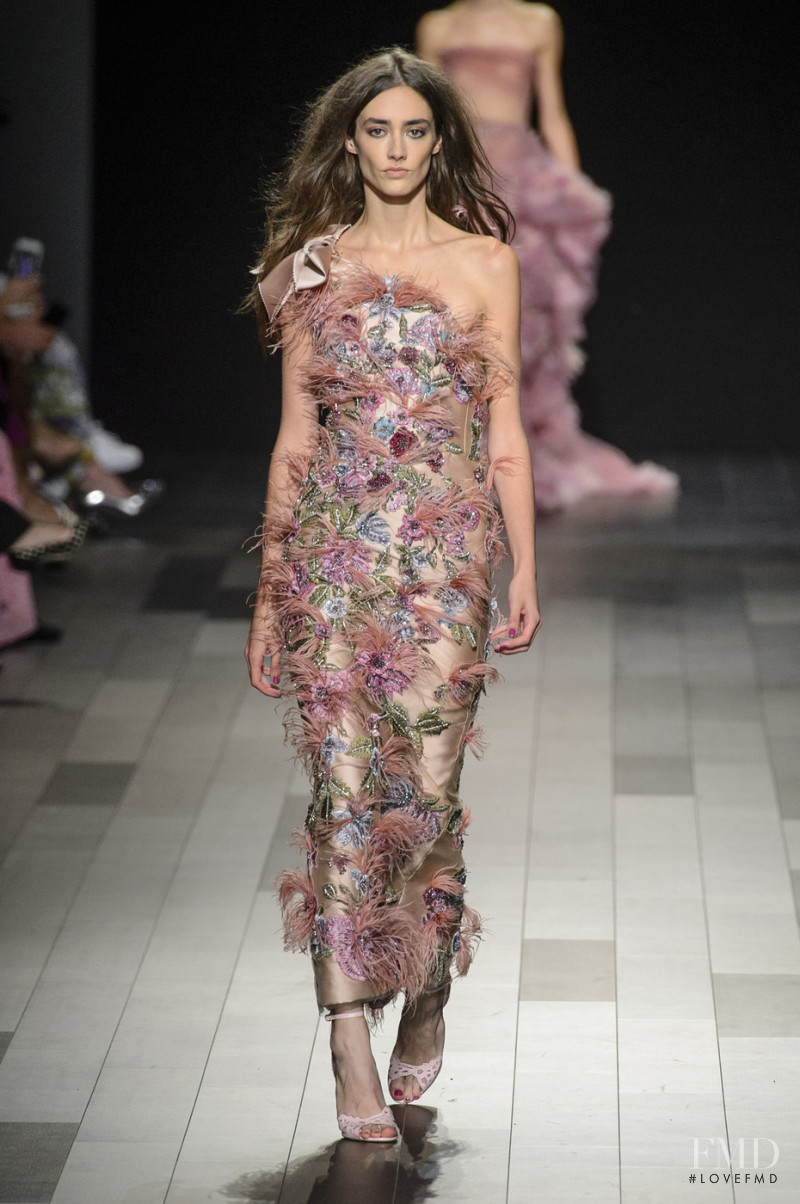 Amanda Googe featured in  the Marchesa fashion show for Spring/Summer 2018