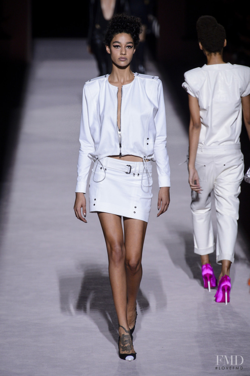 Damaris Goddrie featured in  the Tom Ford fashion show for Spring/Summer 2018