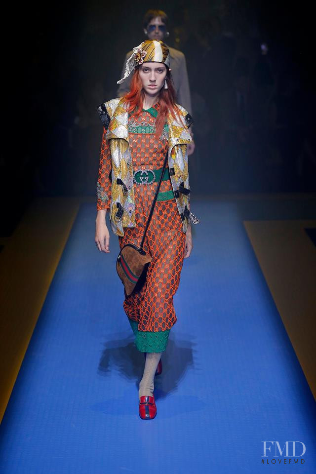 Teddy Quinlivan featured in  the Gucci fashion show for Spring/Summer 2018