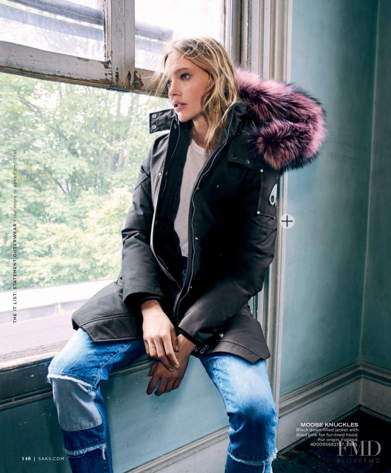 Sasha Pivovarova featured in  the Saks Fifth Avenue Shouter Wear catalogue for Fall 2017