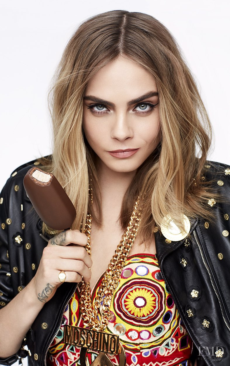 Cara Delevingne featured in  the Moschino x Magnum advertisement for Spring/Summer 2017
