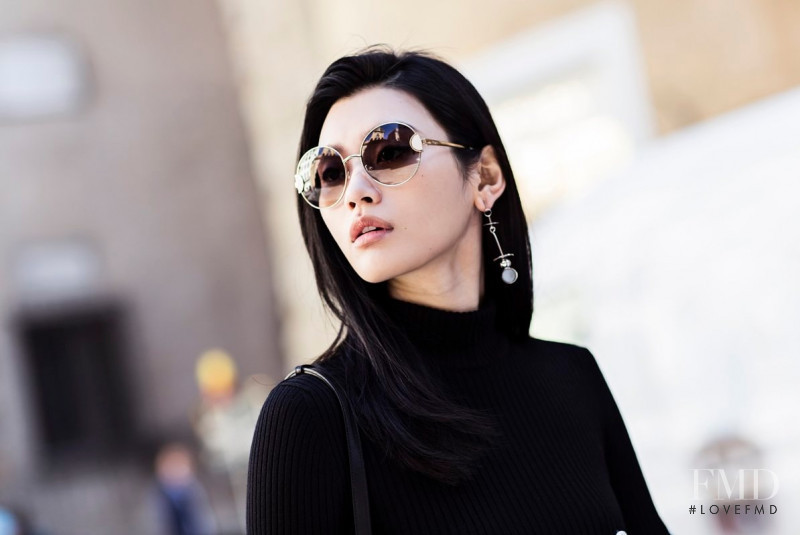 Ming Xi featured in  the Salvatore Ferragamo Eyewear advertisement for Autumn/Winter 2016