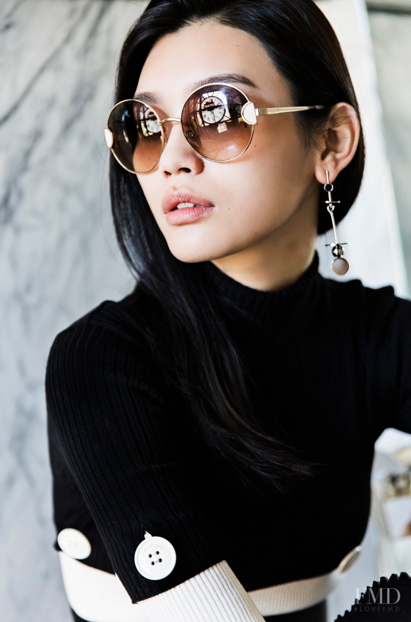 Ming Xi featured in  the Salvatore Ferragamo Eyewear advertisement for Autumn/Winter 2016