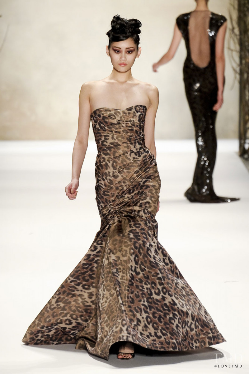 Ming Xi featured in  the Monique Lhuillier fashion show for Autumn/Winter 2011
